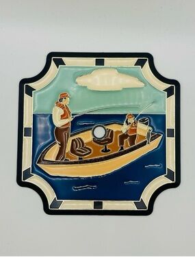 Vtg Ramar Fishing Scene Wall Clock Plaque – 1989 Retro Décor